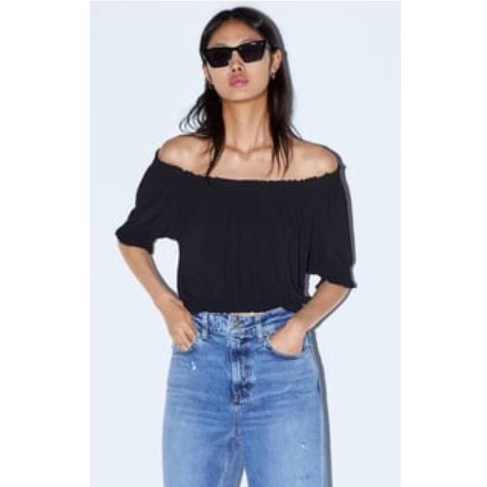 Zara Black Off Shoulder Crop Top
